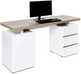 Amazon Brand - Movian Skadar 1-Door 3-Drawer Desk, 150 x 55 x 75.5cm, White/Light Brown Oak-Effect Top