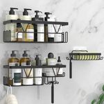 Kegii Shower Caddy, Bathroom Shelf Organiser No Drilling, Adhesive Shower Storage Rack with Soap Razor Holder, Bathroom Accessories, Black, 3 Pack