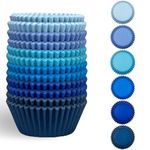 qiqee 300-Count Cupcake Liners Cupcake Cups Food Grade 6 Solid Blue Colors Cupcake Papers Baking Cups Cupcake Wrappers (Standard Size)