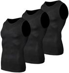 Odoland 3 Pack Men Compression Shirt, Gynecomastia Tummy Control Slimming Undershirt Tank Top Men, Body Shaper Strengthen Compression Vest Shapewear,Black/Black/Black,XXXL