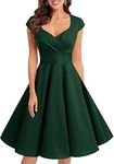 Bbonlinedress Women's 50s 60s A Line Rockabilly Dress Cap Sleeve Vintage Swing Party Dress Dark Green M