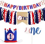 Baseball Happy Birthday Banner | Baseball Highchair Banner - Baseball Cake Topper - Baseball Birthday Crown - Baseball Theme Handmade 1st First Birthday Banner for Baby Shower Party Supplies