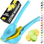 Zulay Metal 2-In-1 Lemon Squeezer Manual - Sturdy, Max Extraction Hand Juicer Lemon Squeezer Gets Every Last Drop - Easy to Clean Manual Citrus Juicer - Easy-to-Use Lemon Juicer Squeezer - Blue/Yellow