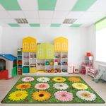 Classroom Carpets, Green Grass & Flowers Kids Playmat Rugs - 5x7 Ft Kids Carpet with Rubber Backing, Seats-12 Floral Classroom Seating Rug Play Mat Nursery Rugs for Children Bedroom Elementary