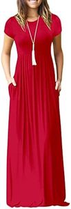 EUOVMY Womens Summer Short Sleeve Loose Casual Maxi Dress with Pockets Red XL