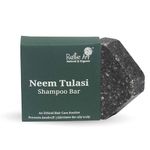 Rustic Art Neem Tulsi Shampoo Bar | Deep Cleansing, Dandruff & Oil Control | Oily Scalp & Hair | Activated Charcoal & Eucalyptus | Organic & Natural | Sulfate Paraben Free | 75g