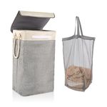 BrilliantJo Laundry Baskets with lid 84L, upgrade Large Collapsible Linen Laundry Hamper with Removable Inner Bag Washing Basket with Handles, Laundry bin, 27" * 16.5" * 12.2", Beige+Grey