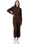 Kvetoo Woolen High Neck Sweater With Pajama Tracksuit For Women Winter Wear Co-ord Set Brown Size 3XL