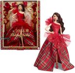 Barbie 2024 Holiday Barbie Dolls, Seasonal Collector Gift, Barbie Signature, Plaid Gown with Red Bow, Displayable Packaging, Dark Brown Hair