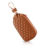 TIESOME Key Fob Case Cover, Genuine Leather Key Fob Holder, Car Key Cover Holder Anti Scratch Car Key Protector with Zipper(Brown)