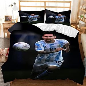 VIUSHE Teen Boys Lionel Messi Bedding Set 3 Pieces Ultra Soft Duvet Cover Set-Soccer Star Cotton Comforter Quilt Cover with Zipper Closure