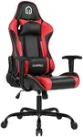 GOTMINSI Computer Gaming Chair with Headrest and Lumbar Cushion, Ergonomic Gaming Chair Office Chair 290lbs for Adults, Video Game Chairs Racing Chair High Back Leather Adjustable, (BK/Red)