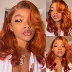 Mayouda Body Wave 4x4 Lace Front Bob Wig for Black Women Synthetic Pre Plucked Pre Cut Wear and Go Glueless Wigs for Women Daily Use (Orange, 14Inch)