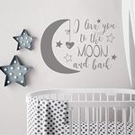 BATTOO I Love You to The Moon and Back- Moon and Stars Wall Sticker Baby Nursery Wall Decor - Kids Room Wall Decal Quotes - Baby Crib Wall Decor(Dark Gray, 16"WX11.5"H)