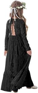 ALLOVIN Long Sleeve Boho Lace Flower Girl Dress, A-Line Ruffle Wedding Baptism Party Dress for Girls 3-12 Years | Black | 4-5Y