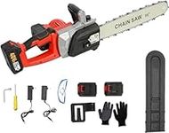 Calager Electric Chainsaw,3800W Powerful Cordless Chainsaw with 2 Batteries and Charger,Lightweight Battery Powered Chain Saw,Small Handheld Battery Chainsaw,16inch Bar for Cutting Trees Wood (Red)