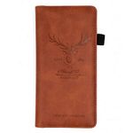 menesia Checkbook Cover for Men & Women RFID Leather Check Book Holder Wallet, Brown Deer, Brown