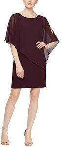 S.L. Fashions Women's Foil Cape Chiffon Dress, Aubergine, 16 Petite