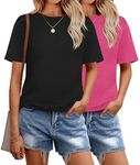 Zeagoo Short Sleeve Tees for Women Crewneck Comfy Tops Basic Summer Shirts for Women Loose Fitting T-Shirts 2 Pack Black,Rose Red XXL