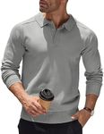 COOFANDY Mens Polo Jumper with Long Sleeve Regular Fit Casual Warm Sweatshirt Winter Pullover Solid Color Tops Casual Smart Poloshirts Medium Grey XL