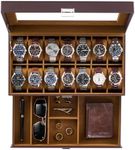 ProCase Watch Box, 14 Slot Mens Watch Case With Drawer, 2-Layer Watch Display Case With Glass Lid, Mens Jewelry Box Storage Holder Organizer, Birthday Valentine Gifts for Men -14Slot, Espresso