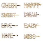 AL ZAHRA 8 pieces Rhinestone Letter Bobby Pin, Word Crystal Hair pin, Metal Hair Clips, Sparkly Hair for Women Ladies (QUEEN | SWEET | LOVE | HOPE | HAPPY | DREAM | BABY | MISS)