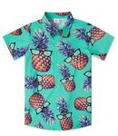 uideazone Boys Hawaiian Shirt Kids Green Pineapple Printing Dress Shirt Short Sleeve Button Up Shirt for Party