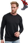 Merino.tech Merino Wool Base Layer - Mens 100% Merino Wool Long Sleeve Thermal Shirts Lite, Midweight, Heavyweight + Socks, .165 Charcoal Grey, Large