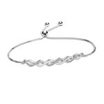 LeCalla 925 Sterling Silver BIS Hallmarked Cubic Zirconia Infinity Twisted Adjustable Bolo Bracelet for Women and Girls