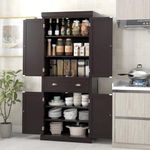 DORTALA 72” Tall Kitchen Pantry Cabinet, Wood Storage Cupboard w/ 4 Adjustable Shelves, 2 Cabinets & Drawer, Utility Freestanding Storage Cabinet for Kitchen, Hallway, Living Room, Brown