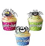 AK Giftshop PRE-CUT Happy Spiders Halloween Edible Cupcake Toppers/Cake Decorations (Pack of 12)