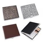 4 Pack Cigarette Case Metal Cigarette Box with Leather Surface, Stylish Portable Cigarette Holder Case for Women and Men to Hold 20 Cigarettes 84mm Regular Size and 90mm King Size (Black + Brown + Silver + Golden)