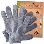 Temple Spring Exfoliating Gloves - Bamboo Bath/Shower Gloves, Bath Gloves for Shower Exfoliating and Ingrown Hair/Dead Skin Remover - Exfoliator Mitt Scrub Gloves - Grey XL