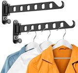 SKIKEN Wall Mounted Clothes Hanger with Swing Arm, Laundry Room Drying Rack, Swing Away Valet Hook, Foldable 180°Rotation, Sturdy Hanging, Solid Aluminum (2-Pack, Black)