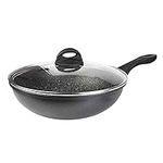 Sovereign Stone Non-Stick Wok Pan with Glass Lid - Deep Stir Fry Pan with Induction Base - 28cm Frying Pan with Ergonomic Handle