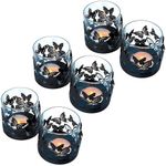 Lily’s Home Cutout Shadow Box Votive Tea Light Hurricane Glass Candle Holders, Ideal for Celebrations, Home Party Decor, Candlelit Dinners, Tabletop Lighting, Butterfly Flutter, Black, Set of Six