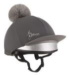 LeMieux Pom Pom Horse Riding Hat Silk in Grey with 4 Way Stretch Fabric Coordinates with Base Layers & Saddle Pads - Equestrian Headgear - One Size