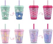 Ello Kids Plastic Reusable Color Changing Cups with Twist on Splash-Proof Lids and Straw, BPA Free, Dishwasher Safe, 12oz, Fruit Pop, 4 Pack