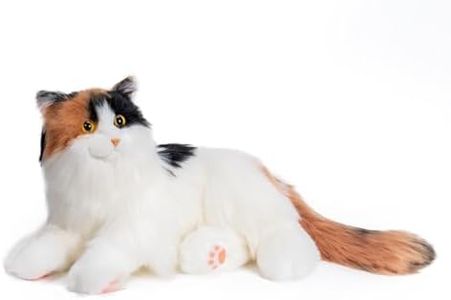 Chongker Interactive Companion Robot Cat, Weighted Breathing Stuffed Animals, Cat Plush Toy with Meow Voice, Breathing, Response, Realistic Heartbeat and Purring (Dark Calico Cat)
