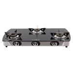 BLOWHOT Heavy Brass Burner 3 Burner Auto Ignition Gas Stove - Toughened Glass Cook Top-ISI certified - Stainless Steel Frame - 2 Year Warranty By Blowhot on Burner, Gas stove Valve and Glass