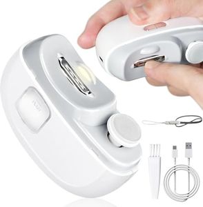 Vellaluna Electric Automatic Nail Clipper with Light & 2 Speeds,Fingernail Cutter and File 2 in 1 Design, USB Rechargeable Safety Fingernail Trimmer for Baby, Kids, Seniors and Adult (White)