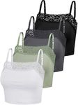 Bencailor 4 Pcs Women's Lace Camisole Spaghetti Strap Lace Bralettes Crop Tops Half Cami Top Lace Bandeau Tank Tops (Black, Dark Gray, Green, White,X-Large)