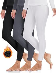 ZUTY 3 Pack Thermal Long Johns Fleece Lined Leggings for Women Underwear Tights Warm Winter Base Layer Pants Black-White-Grey XL