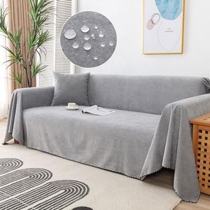 Osunnus Waterproof Sofa Cover Couch Cover Protector Leakproof Sofa Throw Cover Slipcover Durable Multi-Function Furniture Cover for Pets Dogs Cats Home Living Room, Light Gray 71" x 118"