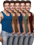 COSCO FOUJI Men's Cotton Vest Assorted Colour [ Combo-Pack of 5 ] L / 90 cm | Sleeveless | Round Neck | Regular Fit