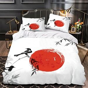 Parure De Lit 220x240 Enfant Bambou Soleil Housse De Couette Microfibre 2 Personnes avec Fermeture Éclair Aquarelle Peinture à L'encre Hypoallergique Ensemble de Literie 3 pièces+ 2 Taies D'oreillers