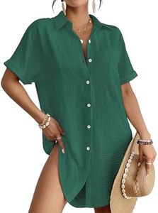 Bsubseach Women Swimsuit Coverup Shirt Dress Button Down Bathing Suit Cover Up Beach Vacation Outfits Dark Green M