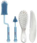 LuvLap 360° Movable Silicone Bristle Bristle Baby Feeding Bottle Cleaning Brush & Nipple Cleaner, Blue & Luvlap Elegant Baby Hair Brush and Comb Set, 0M+ (White)