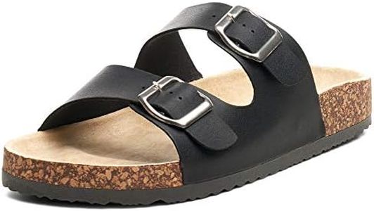Alpine Swiss Womens Double Strap Contour Sandals | Adjustable Buckle Slides | Vegan Leather Footbed Sandals | Ergonomic Cork-Inspired Sole | Casual Summer Footwear Slip On Slides with Buckles BLK 9