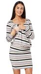 Zeta Ville Women's Maternity Nursing Knit Dress Long Sleeves 1008 (Beige & Grey Melange & Pink Stripes, UK 16, 2XL)